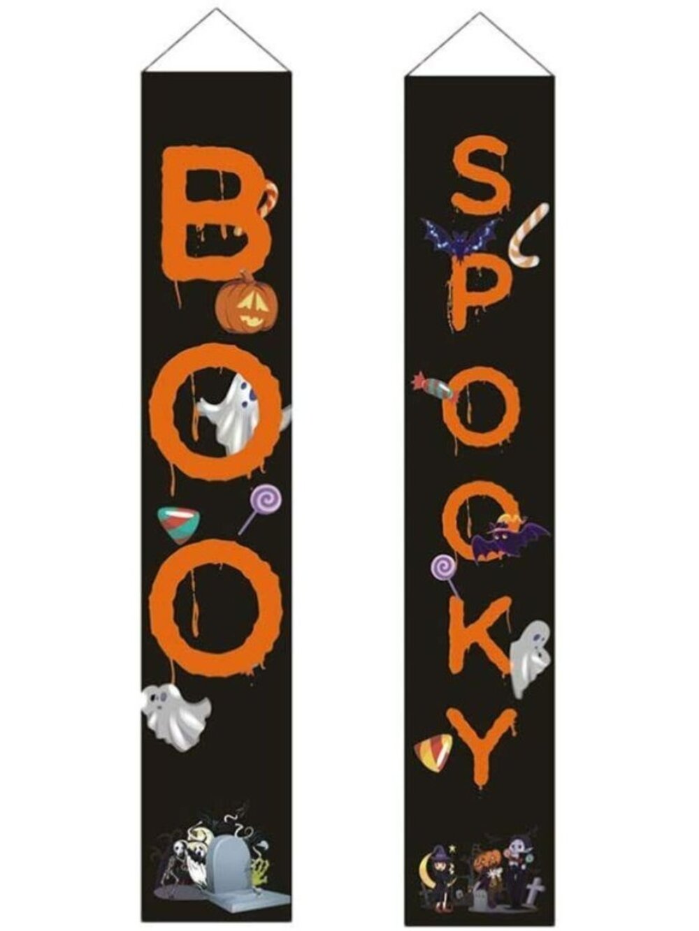 Halloween Boo Spooky Hanging Banners 2 Pc Outdoor Porch Sign Decor 71x12 NIP